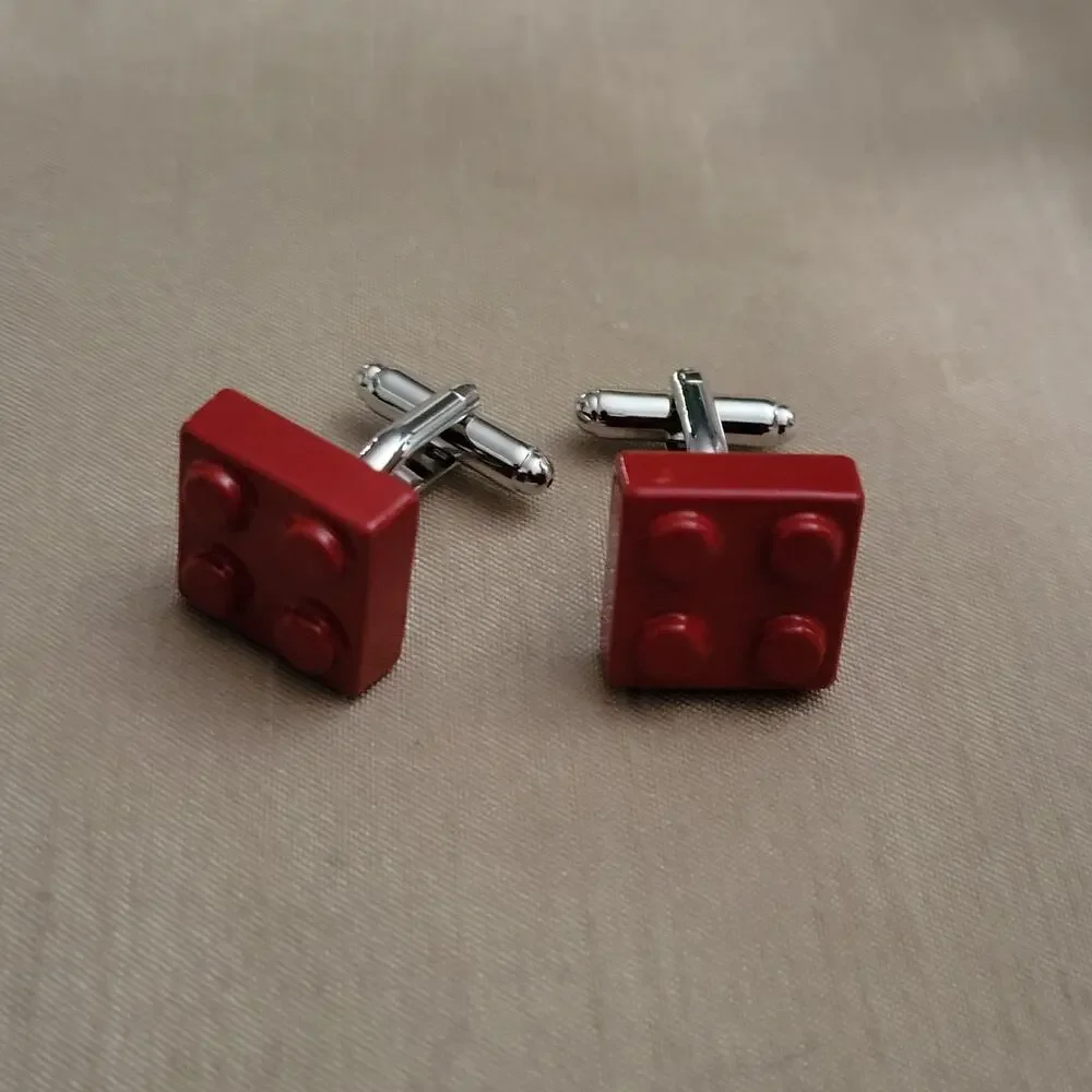 Lego themed red enamel cuff links